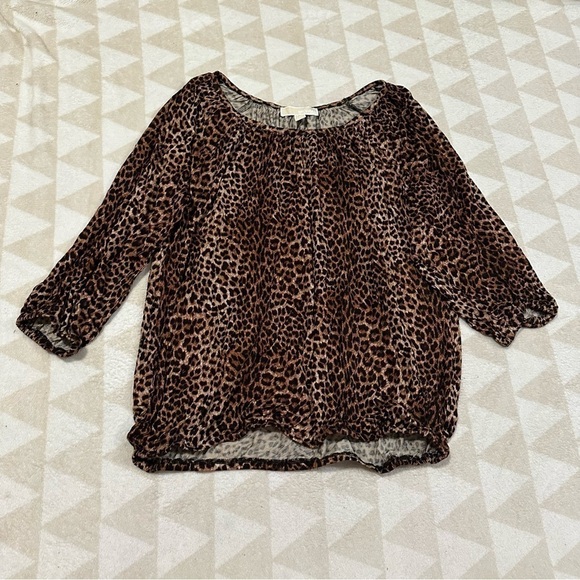 NWOT MICHAEL Michael Kors Persian Leopard Print Knit Jersey Peasant Top - Picture 2 of 7